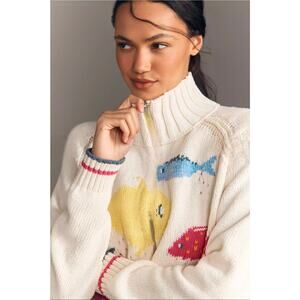NWT Anthropologie Pilcro Fish Icon Zip-Up Sweater. Size S. Retails $228